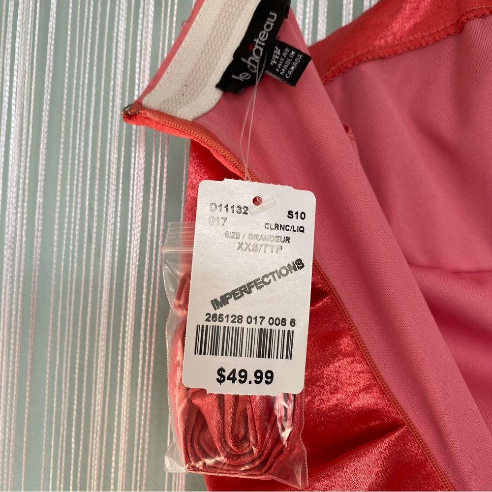 Coral Satin Ruched Strapless Dress - Picture 10 of 17